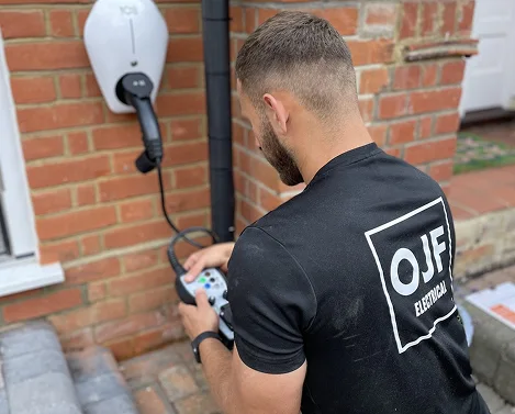 OJF engineer commissioning a home EV charger